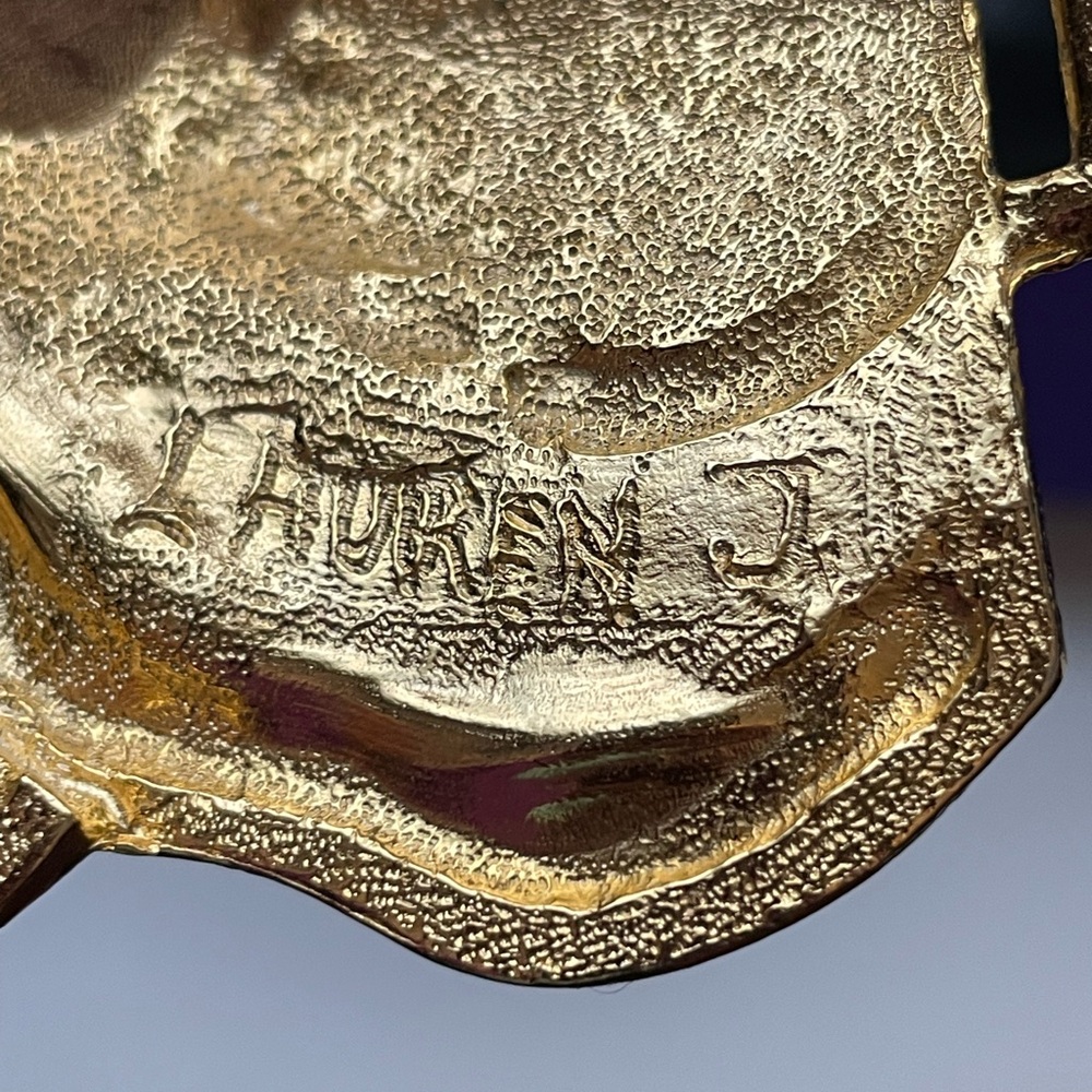 80s Black & Gold Oyster Statement Buckle Belt - Picture 14 of 15